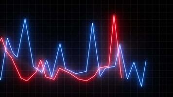 Colorful moving chart lines. Motion. Graphic lines moving in waves on black background. Moving neon lines of graph. Business animation video