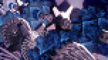 Small pixels. Motion.Small squares that make up patterns on the mosaic with blue shades and moving to the right are highlighted in the animation. video