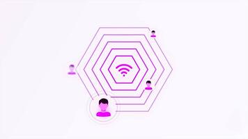 Wifi icon pulsating and spreading signal among people silhouettes. Motion. Concept of modern technologies and internet. video