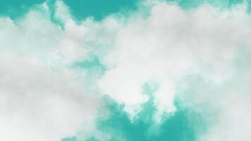 Turquoise background. Motion.White heavy clouds in the animation scatter in different directions. video