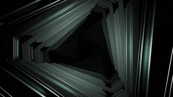 Entering into monochromatic triangular space tunnel. Motion. 3d moving black and white corridor. video