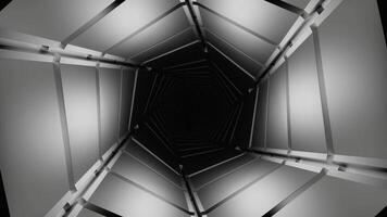 Abstract hexagon shaped monochrome moving tunnel. Design. White geometric silhouettes creating an optical illusion. video