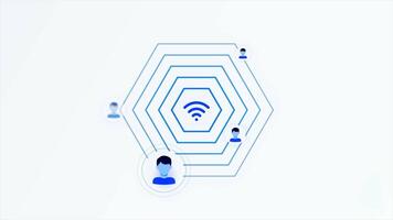 Animation with Wi-Fi signal. Motion. Wi-Fi sign with moving signal and users. Wi-Fi wave signal and connected user icons on white background video
