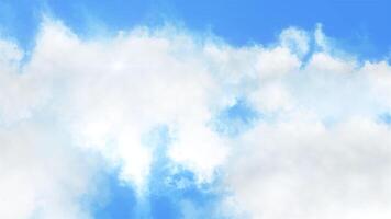 White clouds move on colored background. Motion. 3D animation of moving white clouds in space. 3D clouds or thick fog move with blur. Effect of memories or foggy mind video