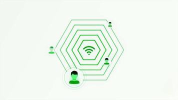 White background. Motion.A bright light background with a Wi-Fi icon where user icons are connected in animation. video