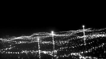 Cinematic monochrome moving particles with flying shapes. Motion. Universe dust with stars background. video