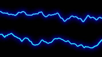 Black background. Design.Two blue sinuous lines in the animation that oscillate in different directions. video