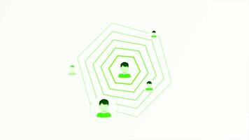White background. Motion.Bright green lines where people's icons are connected in abstraction showing that the user is online. video