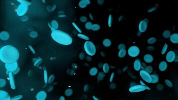 3D animation with moving cells in channel. Design. Disease cells move in blood channel. Biological cells in 3d animation video