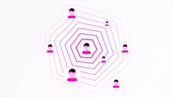 Animation with circles and account icons. Motion. Icons of person with spread of circles. Propagation of signal from icon with person. Info animation with icons and social networks video