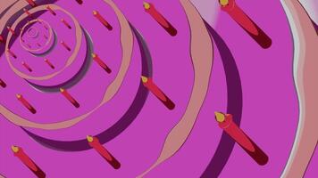 Animated background with moving cake circles. Design. Abstract animation with moving circles of birthday cake. Festive Birthday animation with cake and candles video