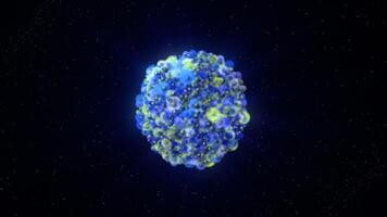 Abstract division of cells in round shaped 3D shere isolated on a black background. Motion. Unknown 3D object of small cells. video