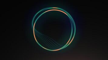 Black background . Motion . A bright neon ring in animation that moves apart in different directions and draws patterns with bright rays. video