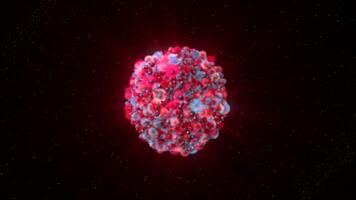 Red dissolvable 3d ball. Motion. A large ball that is animated on a black background with bright small stars dissolves into and disappears. video