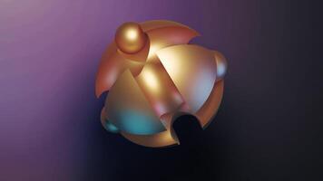Orange circle. Design.Gray background with purple backlight with an orange maze with a small ball that rotates in animation. video