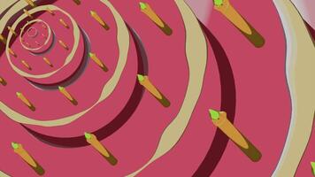 Abstract animation of birthday cake. Design. Circles move in streams with the image of cake. Festive animation with cake and candles video