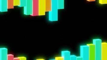 Black background. Design.Colored bright rectangles on top and bottom in animation that twitch in different directions in animation. video