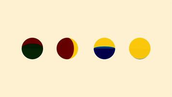 Row of dots changing color. Motion. Four circles with moving color parts. Simple animation with dots changing colors on white background video