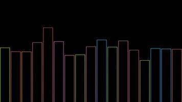 Black background . Design. Clear bright lines of different colors in animation that jump up and down like graphs . video