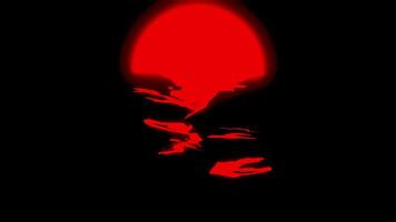 Abstract animation of reflection in the water of the sunset in red. Design. Red sun and wavy water surface. video