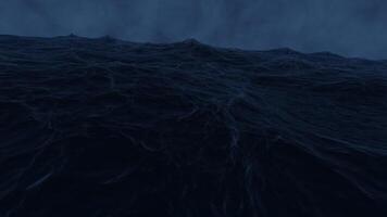 The raging sea. Design.Huge waves of the sea with a gray sky in animation under which a large dark shark swims in different directions. video