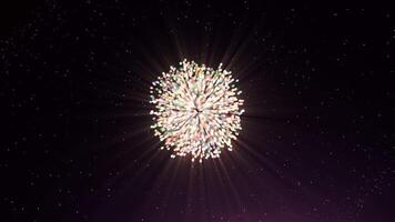 Colorful explosion of particles forming bright object. Motion. Cosmic explosion of colorful dense particles. Bright 3d particles form dense bright ball video