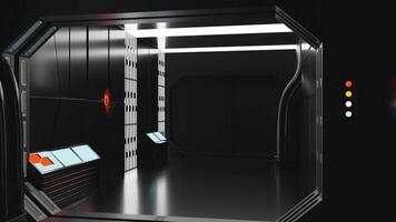 Abstract interior of a military base. Design. Dark walls, buttons and control panels inside secret base. video
