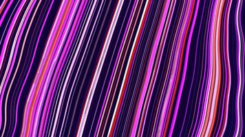Purple background. Motion.Colored thin lines glowing with white light in animation running in different directions. video