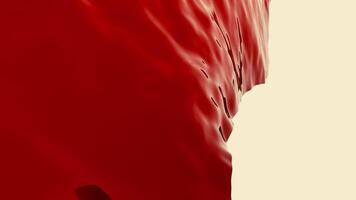 Red fabric moves in waves. Design. Fabric with wavy ripples moves on white background. Frightening red fabric with liquid texture video