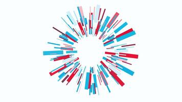 Background with animation. Motion.Small rectangular multicolored lines that make up a proportional circle rotate in turn. video