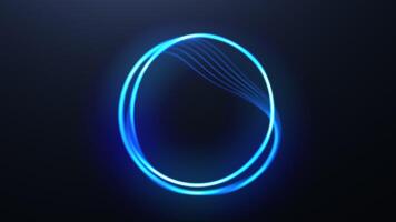 Black background . Motion . A bright neon ring in animation that moves apart in different directions and draws patterns with bright rays. video