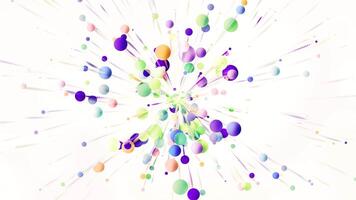 Animation of colorful circles, bubbles on a white background. Motion. Abstract bright particles moving like celebration fireworks. video