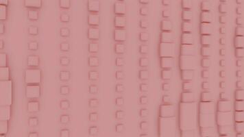 Pink wall of cubes rotating with movement of 3D cubic blocks. Design. Spinning light pink wall with rows of cubes. video