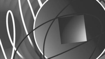 3D animation with moving lines and circle. Motion. Animated screensaver with geometric shapes and place to insert. Moving swirling lines with circle and square appearing video