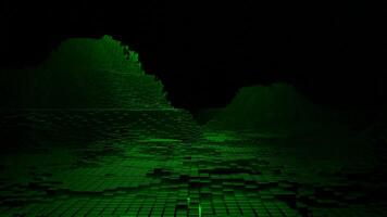 3d mountains of pixels. Design. Movement in 3d relief with mountains of square pixels. 3D model of cyber relief of mountain valley video