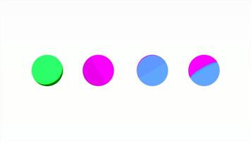 Row of dots changing color. Motion. Four circles with moving color parts. Simple animation with dots changing colors on white background video