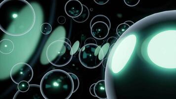 3d bubbles move in stream. Design. Large soap bubbles move in stream on black background. Colored bubbles move brilliantly in stream video