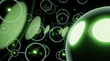 Soap bubbles floating on a black background. Design. Same size spherical silhouettes flying into the same direction. video