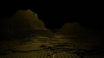 Gray and yellow background. Design.Dark three-dimensional walls of bricks in 3d animation that move with these deposits inside to the dark. video