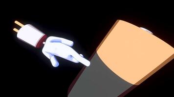 3D animation with moving battery. Design. Conceptual animation with battery and socket. Socket Man walks on rotating battery video