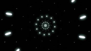Black background. Design. Red and green lanterns in abstraction that fly away in bright circles and patterns and small white stars are visible from behind. video
