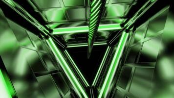 Pink and green background. Desine.A triangular-shaped tunnel that moves in the opposite direction and is made in computer graphics. video