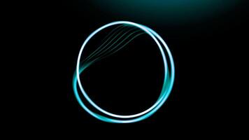 Black background. Motion.A huge white circle in animation that draws bright white patterns in 3D format. video