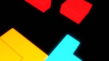 3D cubes are assembled into puzzle. Design. 3D animation with moving geometric shapes. Animated background with tetris video