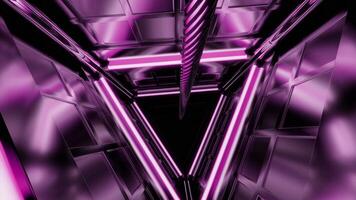 Pink and green background. Desine.A triangular-shaped tunnel that moves in the opposite direction and is made in computer graphics. video