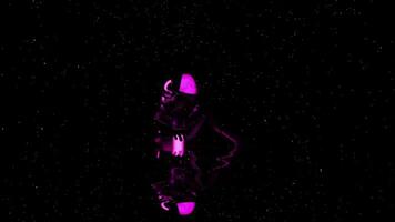 Unknown robotic mechanism moving in outer space surrounded by flying particles. Design. Reflection of n alien machine in liquid substance. video