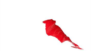 White background. Design.A red and blue scarf in animation that flies in different directions and paint comes from it. video