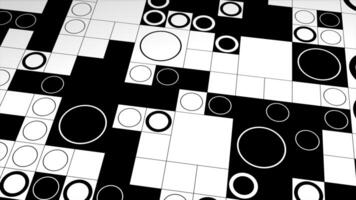 Abstract monochrome board with black and white squares and circle silhouettes. Motion. Monochrome logic game design. video