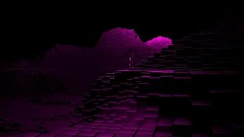 3d mountains of pixels. Design. Movement in 3d relief with mountains of square pixels. 3D model of cyber relief of mountain valley video