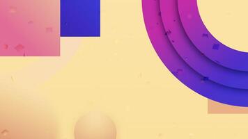 Colorful geometric background with a part of circle, rectangles and flying particles. Motion. Moving figures pattern. video